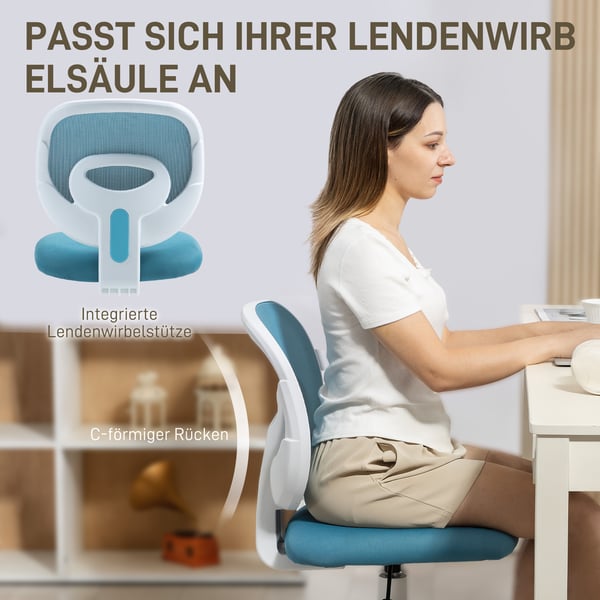 Kontorstol, Ergonomisk skrivebordsstol, 53x59,5x81-89 cm, Blå