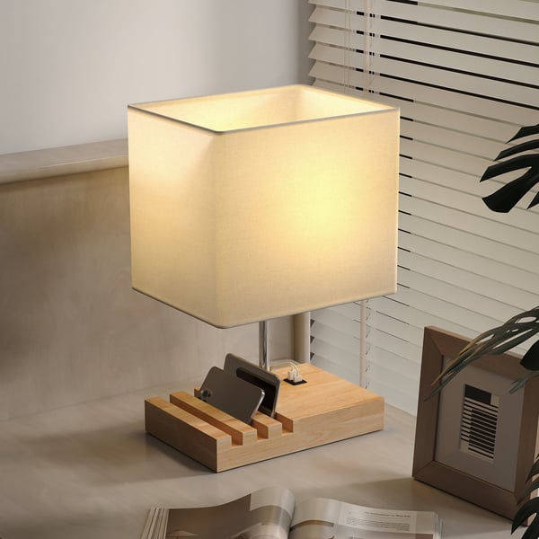 Natbordslampe, 25x20x40,5 cm, Hvid, Træ