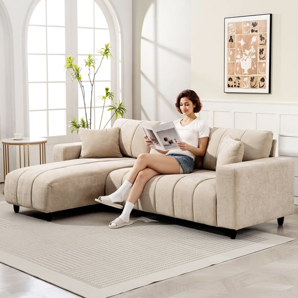 Hjørnesofa, L-formet med fleksibel chaiselong, 242x87x87 cm, beige, metalstel