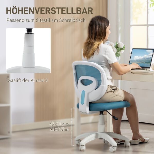 Kontorstol, Ergonomisk skrivebordsstol, 53x59,5x81-89 cm, Blå