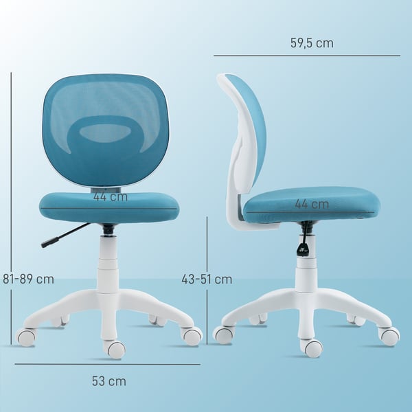 Kontorstol, Ergonomisk skrivebordsstol, 53x59,5x81-89 cm, Blå