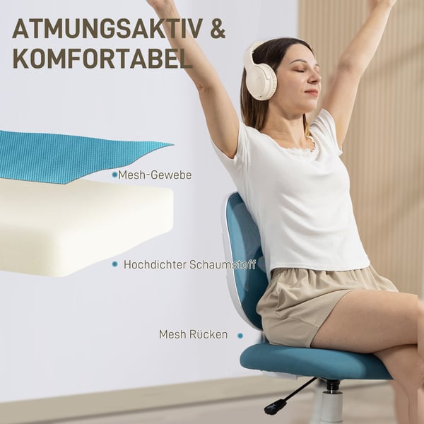 Kontorstol, Ergonomisk skrivebordsstol, 53x59,5x81-89 cm, Blå