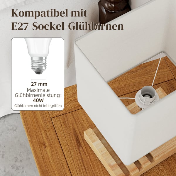 Natbordslampe, 25x20x40,5 cm, Hvid, Træ