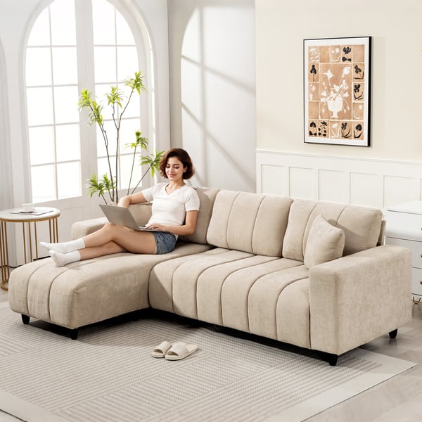 Hjørnesofa, L-formet med fleksibel chaiselong, 242x87x87 cm, beige, metalstel