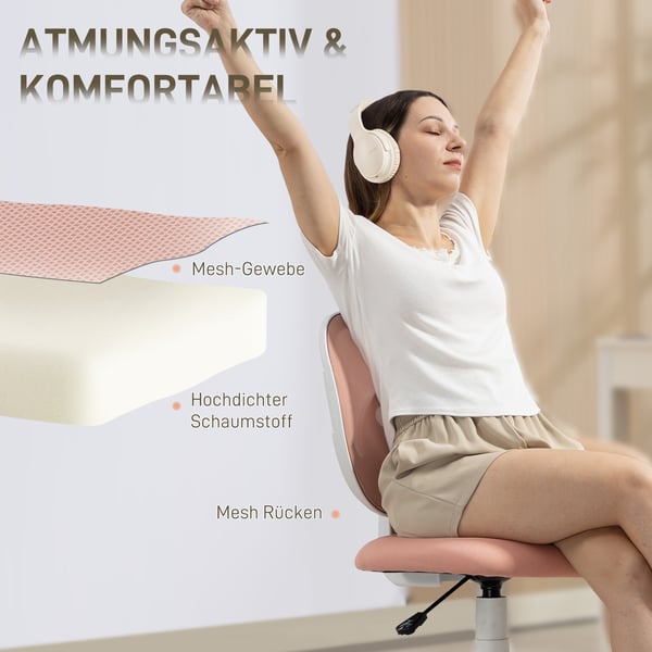Kontorstol, Ergonomisk skrivebordsstol, 53x59,5x81-89 cm, Pink, Justerbar