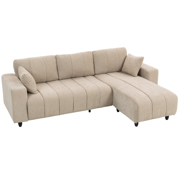Hörnsoffa, L-formad med flexibel schäslong, 242x87x87 cm, Beige, Metallram