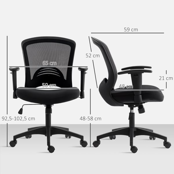Kontorstol, Justerbar Mesh Skrivebordsstol, 65x59x92.5-102.5 cm, Sort