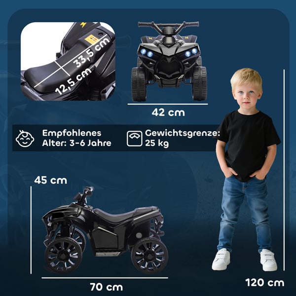 Børns elektrisk ATV, 70x42x45 cm, Sort, Metal Plast