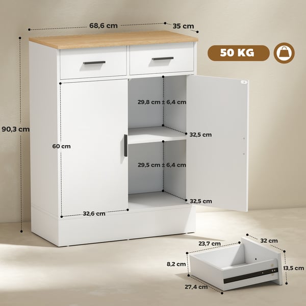 Skænk, 68,6x35x90,3 cm, Hvid, Opbevaring