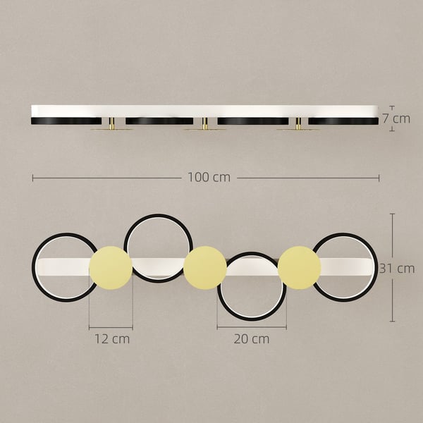 Loftlampe, LED, 100x31x7 cm, Sort Guld, Stål Silikone