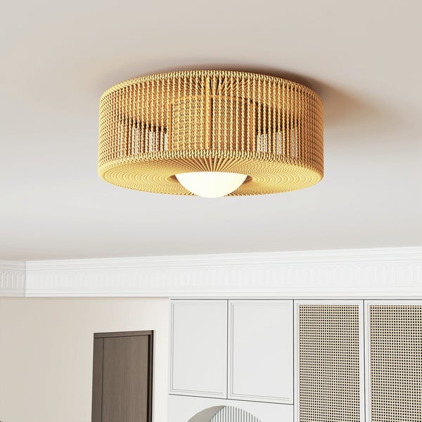 Loftlampe, 30x16 cm, Brun, Lampeskærm i hampereb