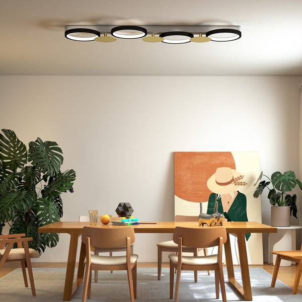 Loftlampe, LED, 100x31x7 cm, Sort Guld, Stål Silikone