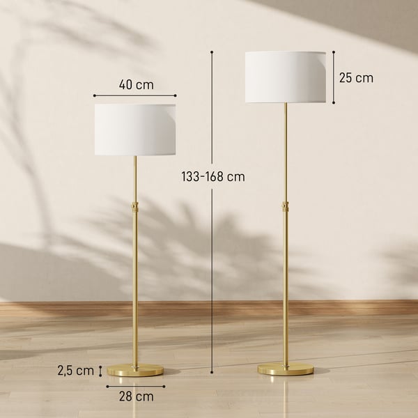 Golvlampa, 40x133x168 cm, Guld, textilskärm