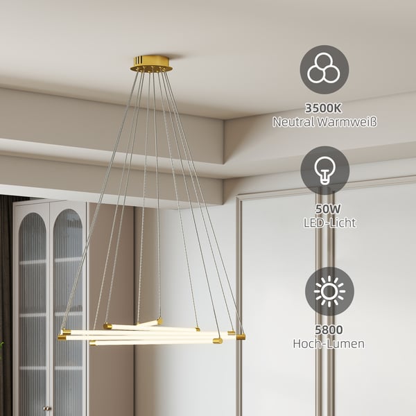 Loftlampe, LED 50W, 82x124 cm, Guld, Justerbar