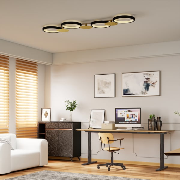 Loftlampe, LED, 100x31x7 cm, Sort Guld, Stål Silikone