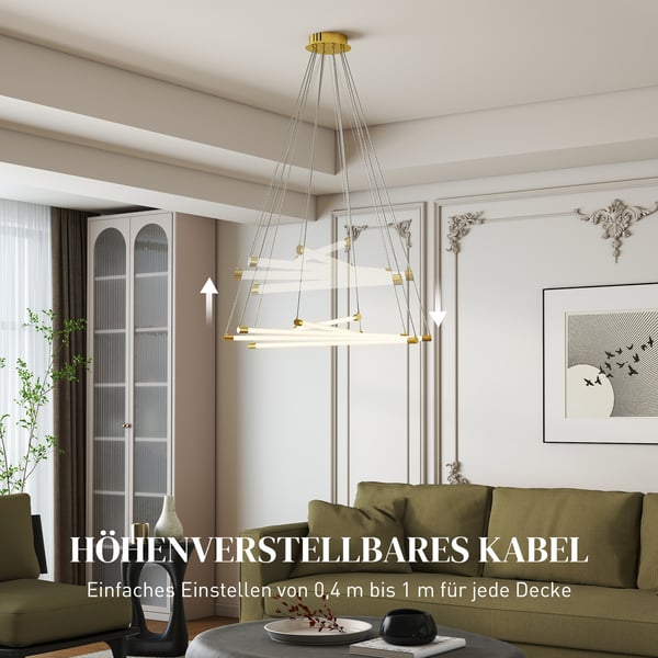 Loftlampe, LED 50W, 82x124 cm, Guld, Justerbar
