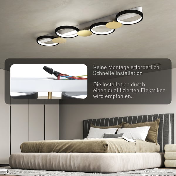 Loftlampe, LED, 100x31x7 cm, Sort Guld, Stål Silikone