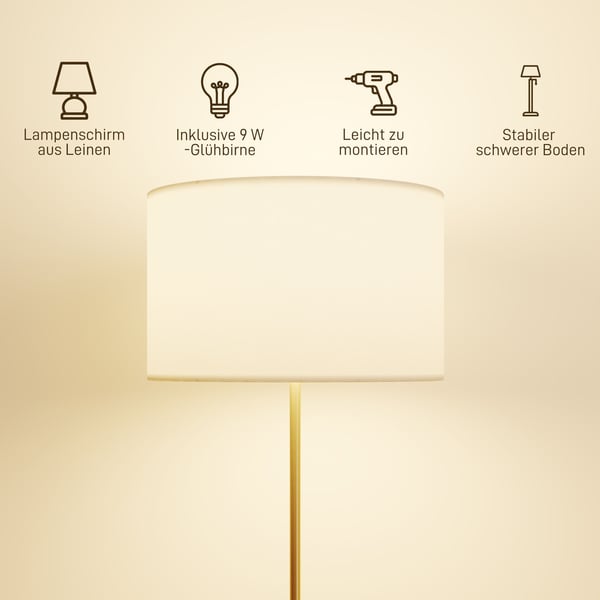 Golvlampa, 40x133x168 cm, Guld, textilskärm