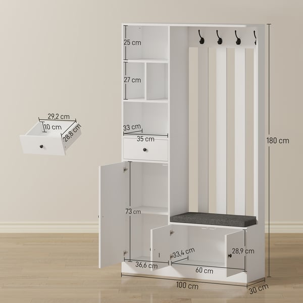 Garderobeskab, 100x30x180 cm, Hvid, MDF
