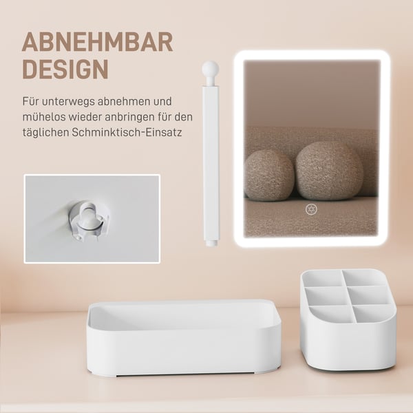 Makeupspejl, 22x13,8x38 cm, Hvid, LED-belysning