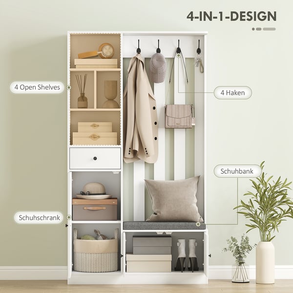 Garderobeskab, 100x30x180 cm, Hvid, MDF