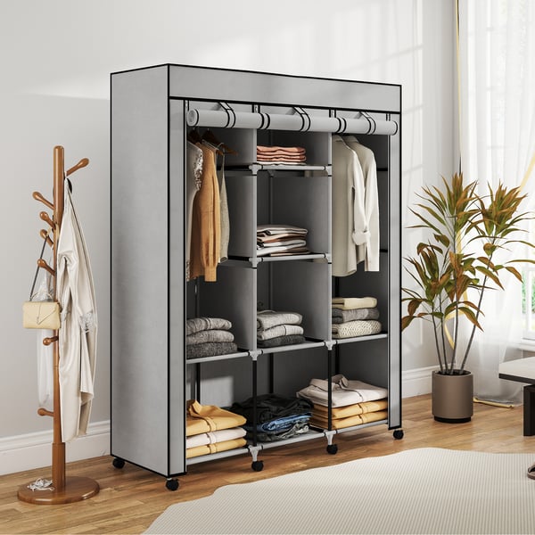 Stofgarderobe, 125x43x162,5 cm, Grå, Opbevaring