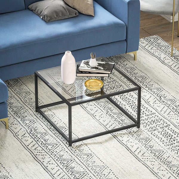 Sidebord, 68x68x39 cm, Sort, Hærdet glas og stål