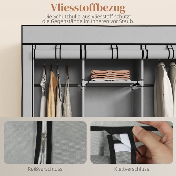 Stofgarderobe, 125x43x162,5 cm, Grå, Opbevaring