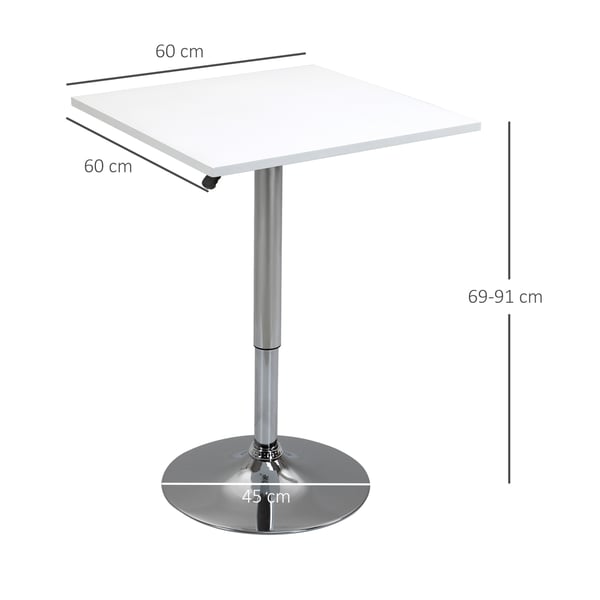 Barbord, 60x60x69-91 cm, Hvid, Justerbar Metal