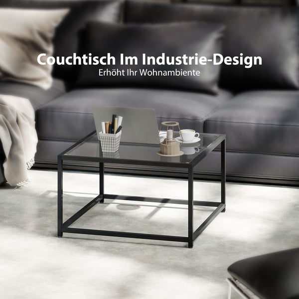 Sidebord, 68x68x39 cm, Sort, Hærdet glas og stål