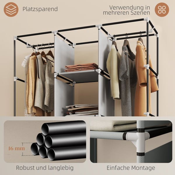 Stofgarderobe, 125x43x162,5 cm, Grå, Opbevaring