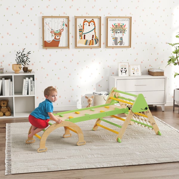 Kiipeilyteline, Montessori-sisäkiipeilykolmio, 191,5x74,5x63 cm, vihreä, puu