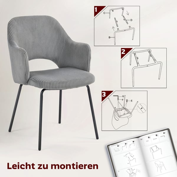 Spisestol, muslingeformet, 57x62,5x85,5 cm, grå, snorpolstring