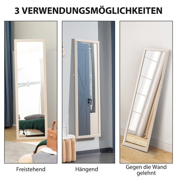 Fuld længde spejl, 160x50 cm, Hvid, Sikkerhedsglas