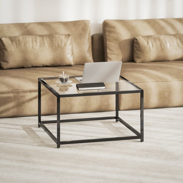 Sidebord, 68x68x39 cm, Sort, Hærdet glas og stål