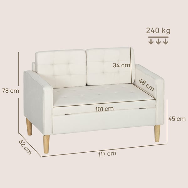 Tvåsitssoffa 117x62x78 cm krämvit, förvaring