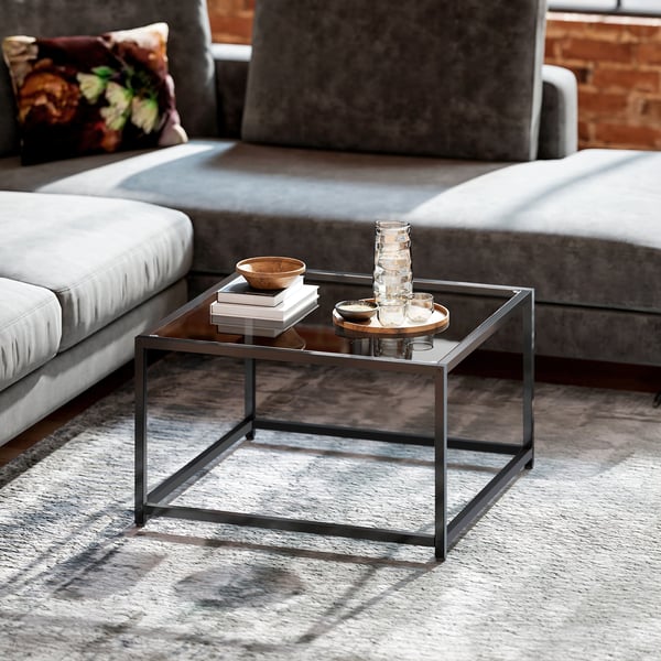 Sidebord, 68x68x39 cm, Sort, Hærdet glas og stål