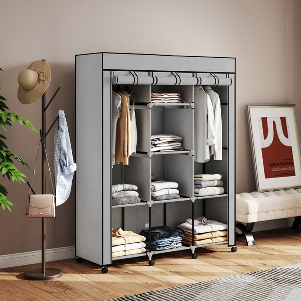 Stofgarderobe, 125x43x162,5 cm, Grå, Opbevaring