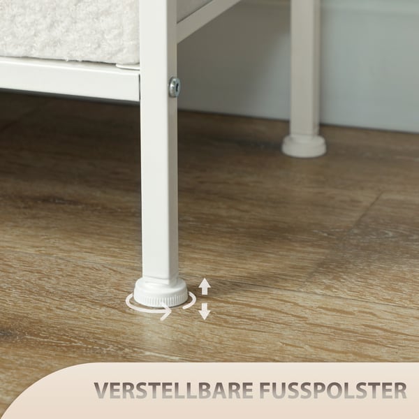 Kommode, Opbevaringsskab med 8 stofskuffer, 110x30x76 cm, Hvid, Stålramme