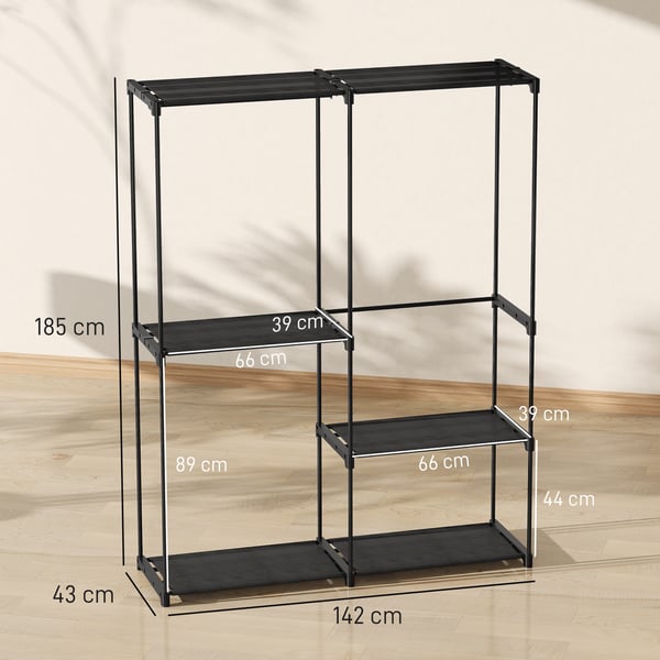 Tøjstativ 142x43x185 cm Sort, metalstel, opbevaring