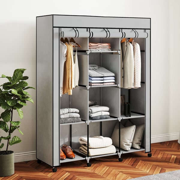 Stofgarderobe, 125x43x162,5 cm, Grå, Opbevaring