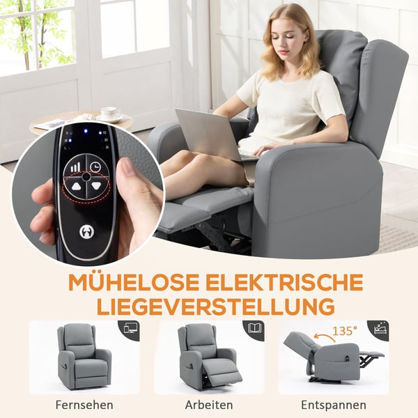 Massagestol, Elektrisk Tilbagelæn, 77x89x107 cm, Grå, Kunstlæder