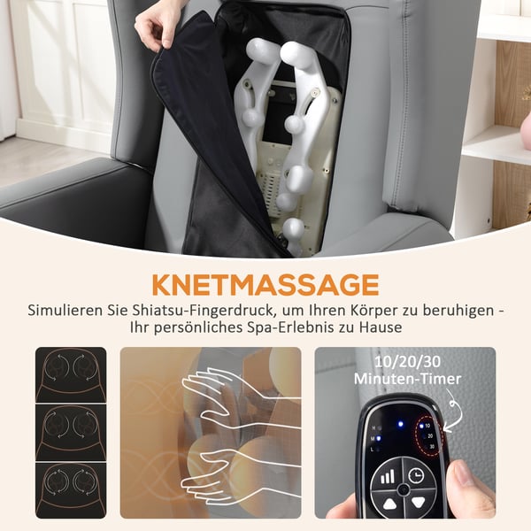 Massagestol, Elektrisk Tilbagelæn, 77x89x107 cm, Grå, Kunstlæder