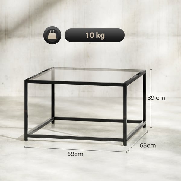 Sidebord, 68x68x39 cm, Sort, Hærdet glas og stål