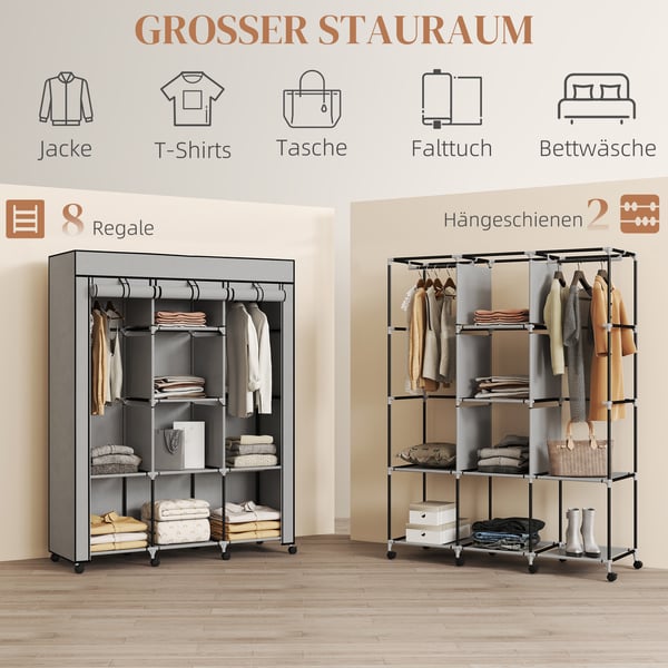 Stofgarderobe, 125x43x162,5 cm, Grå, Opbevaring