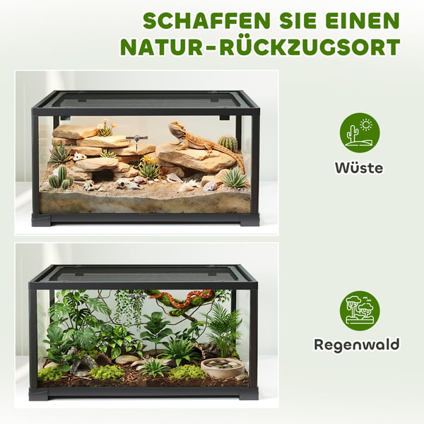 Reptilterrarium, 60x45x32 cm, sort, glas