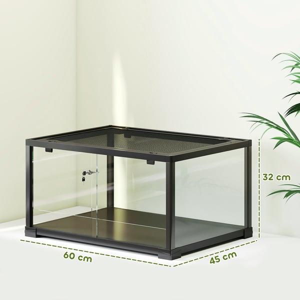 Reptilterrarium, 60x45x32 cm, sort, glas