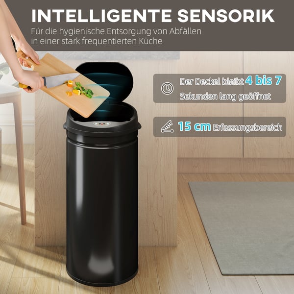 Sensor affaldsspand, 30.5x30.5x68 cm, sort, rustfrit stål