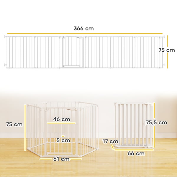 Kæledyrsport, 6-panel barriere med dør, 61x3x75 cm, hvid, sammenklappelig