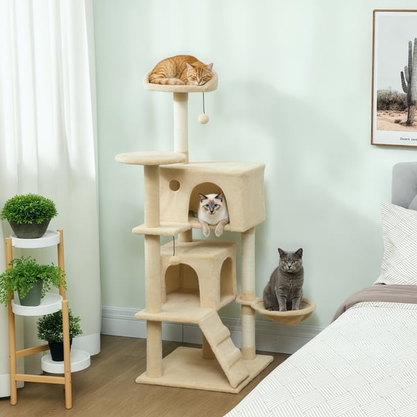 Klatretræ til kat, 48x48x140 cm, Beige, Sisal